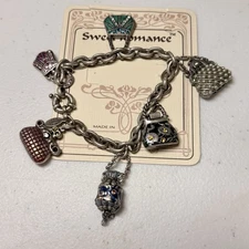 Vintage Sweet Romance Purse/Handbag Charm Bracelet, Kitschy Charm Bracelet