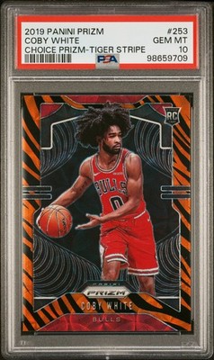2019 Panini Prizm Coby White RC Tiger Stripe PSA 10 Gem Mint Choice #253