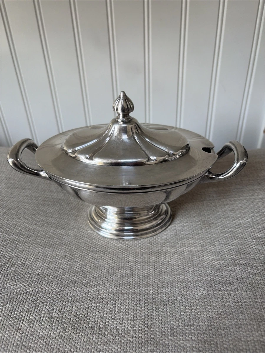 R Wallace 0379 Antique Silver Soldered 12 oz Oval Covered Sauce or