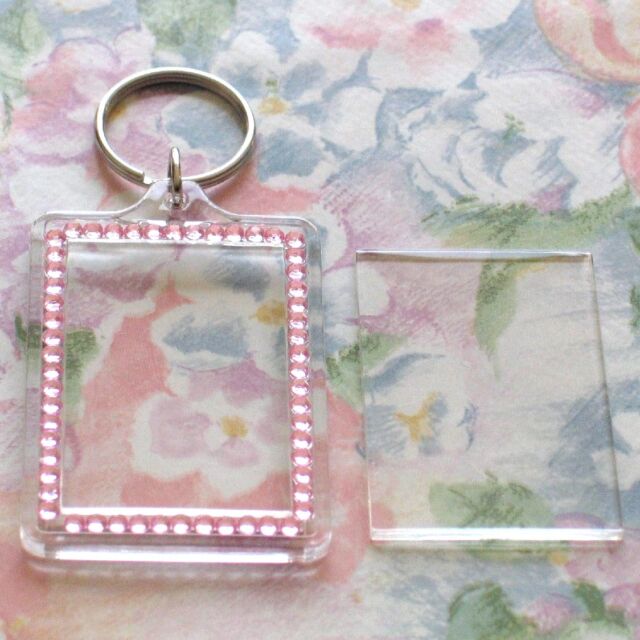 key ring plastic 1x Blank Pink Gemstone Acrylic Keyring 70x45mm Photo Size