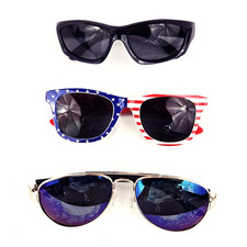 Kids Sunglasses Lot of 3 Assorted Styles  Brands - USA Flag, Pilot, Wrap Styles