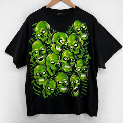 GREEN SKULL PILE Shirt Mens XL LIQUID BLUE 2001 Short Sleeve