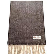 Men's 100% CASHMERE Scarf Brown / Beige Herring Bone Twill Design Soft Wool #U02