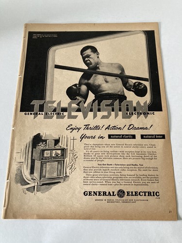 Joe Louis Peso Pesado Boxeo Yankee Stadium General Electric TV Radio 1947 Anuncio GE - Imagen 2 de 6