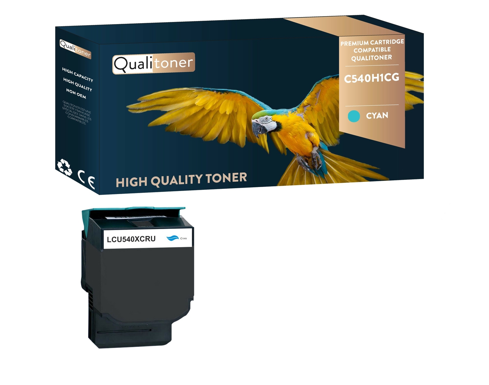 Toner compatible Lexmark C540H1CG cyan Qualitoner pour supprimer les traces d'impression