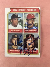 1974 Topps #605 ROOKIE PITCHERS Frailing, Nobel, Tanana Autographs.