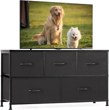 Small Fabric Drawers Dresser with 5 Drawers TV Stand Storage Drawer Wide Dresser