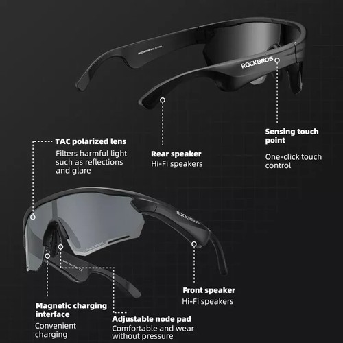 ROCKBROS Sport Bluetooth Sunglasses Photochromic Stereo Speaker Touch Control - Picture 3 of 7