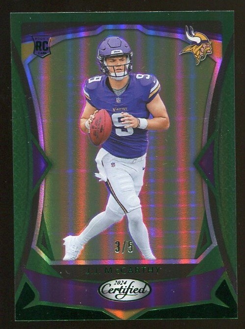 J.J. McCARTHY RC 2024 Certified #108 Rookie Mirror Green 3/5