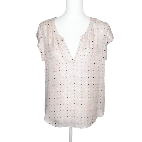 Joie 100% Beige Silk Cap Sleeve V-Neck Blouse Geometric Print Sz M New W/O Tags