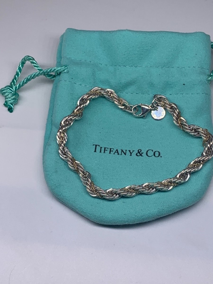 Tiffany & Co. Sterling Silver & 18k Gold Twisted Rope Bracelet 7.5