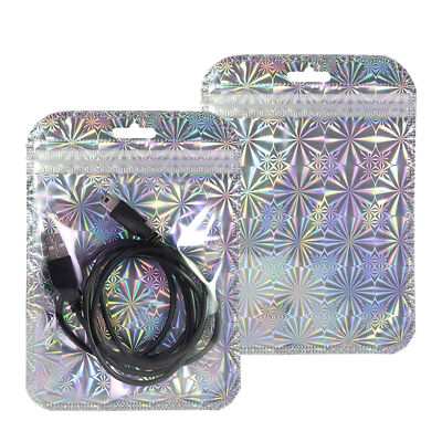 100x Clear & Silver Mylar Holographic Zip Bags 4x6in (Free 2-Day Shipping)