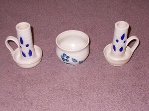 3 Pieces Of Vintage Williamsburg Va Salt Glazed Pottery 2 Candle