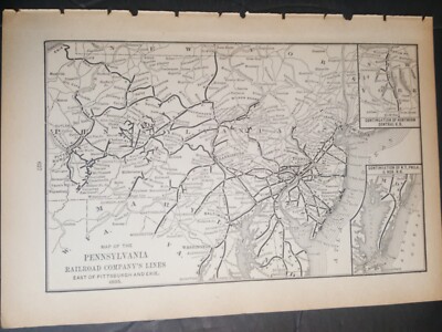 1895 dated railroad route map PENNSYLVANIA RAILROAD Lines EAST of Pittsburgh 