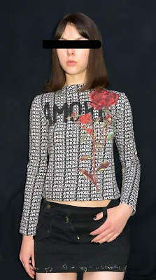Desigual Womens amore monogram rose Loose Print Sweater Long Sleeve y2k