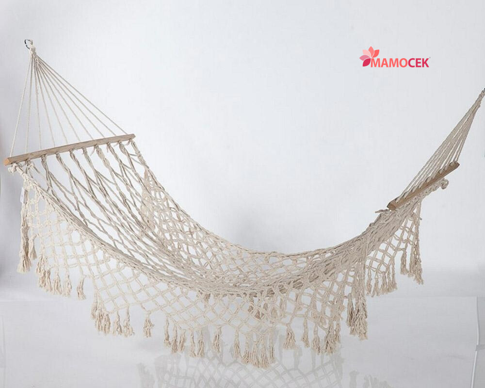 AMACA Cotone rete tessuto beige frange 100x200 giardino campeggio