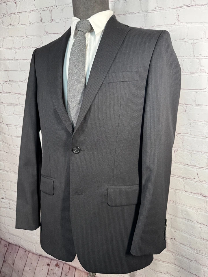 MARC ANTHONY Hombres Negro Lana Ajuste Ajustado Frente Plano 2 piezas Traje 38R Chaqueta 34x30 Pantalón Foto 3 de 4