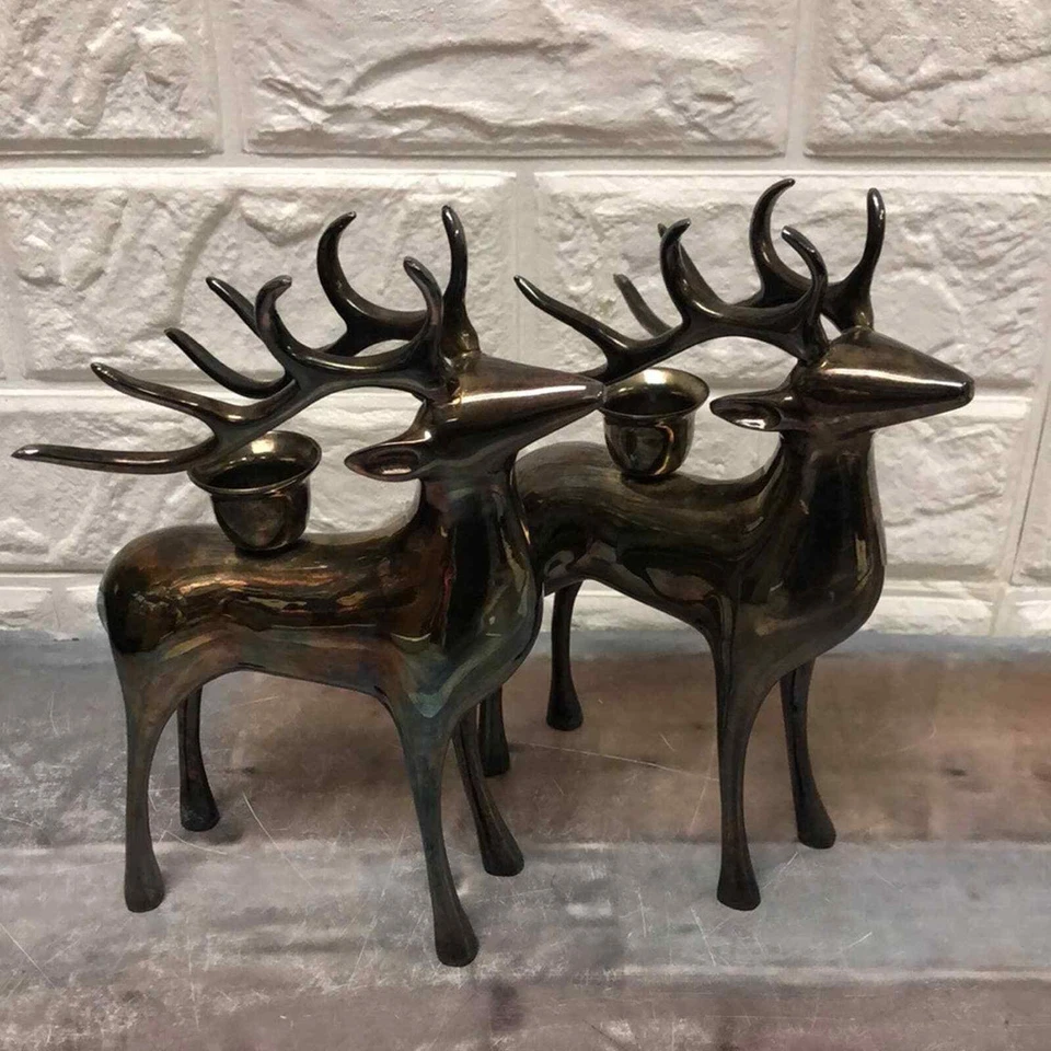 2 Modern Sleek Deer Christmas Candle Holders Decor Holidays heavy silver plated - Image 3 of 4