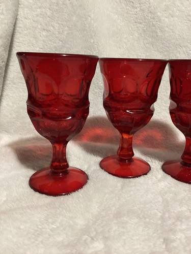 4 Vintage Fostoria HFM Henry Ford Argus Ruby Red 5" Stemmed Cordial Glasses - Picture 3 of 10