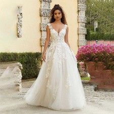 Boho Wedding Dresses Floor-length Tulle Applique A-line Backless Bridal Gowns
