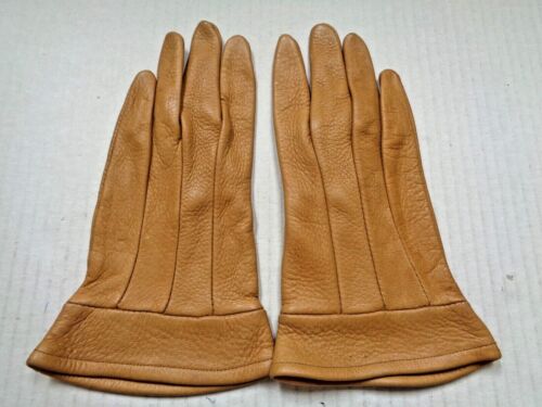 VINTAGE LIGHT BROWN DEER SKIN SIZE SMALL UNBRANDED GLOVES 8" IN LENGTH