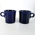 HLC Fiesta Ware Jerry O Rings Coffee Tea Mug Cup Glass Ceramic Cobalt Blue Set 2