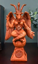 Rustic Red Clay Finish Sabbatic Goat Idol Baphomet Pentagram Figurine 6.5"H