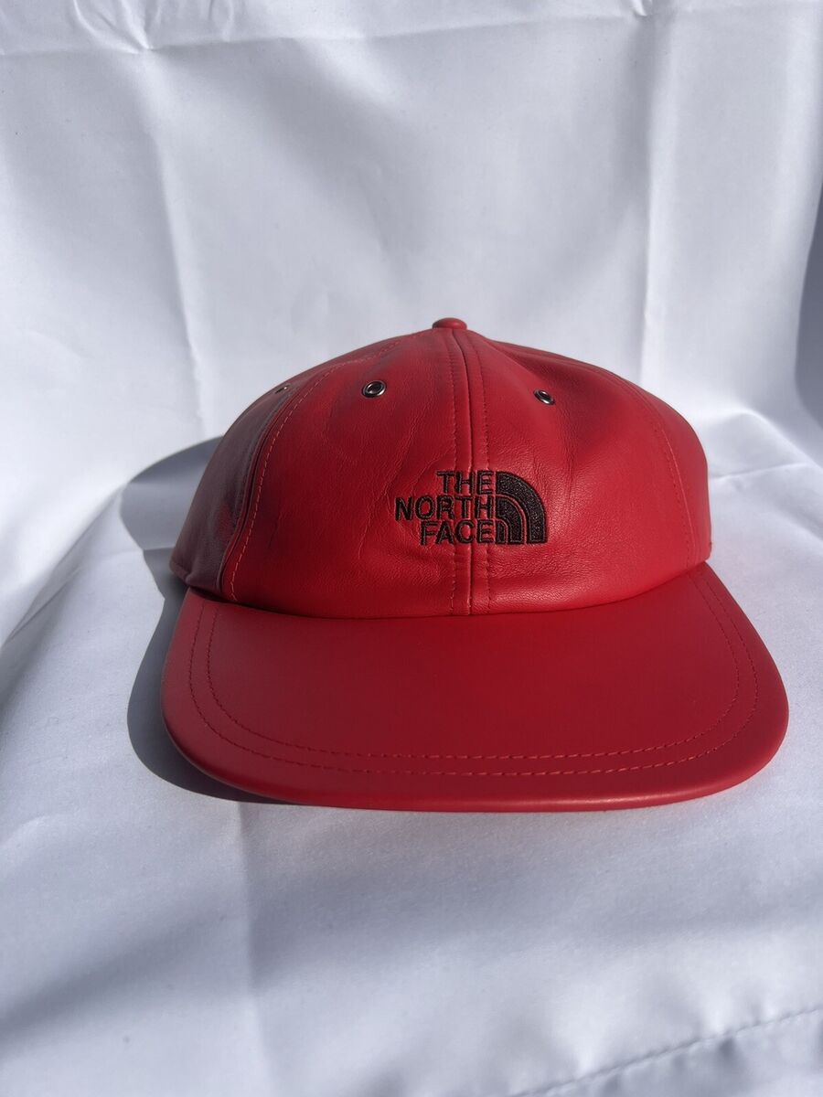 Supreme X The North Face Red Leather 6 Panel Strap Back Hat FW18 Week 9 Mint