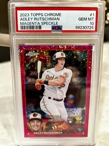 2023 Topps Chrome - #1 Adley Rutschman (RC) Magenta Speckle  015/350 PSA 10 Gem 