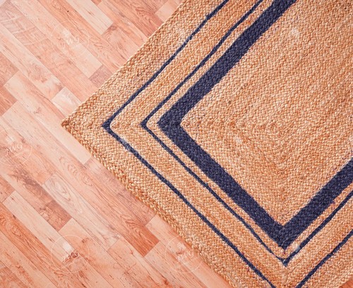 Marineblauer Randteppich mit natürlichem Jutebereich Teppich Vintage Zimmerdekor großer Teppich - Bild 6 von 6