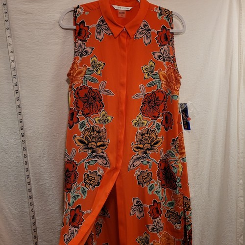 Peter Nygard 12 Womens Button Long Tunic Shirt Sleeveless Top Coral Floral New - Picture 6 of 14
