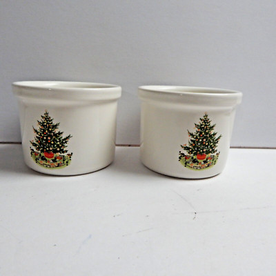 Pair of Pfaltzgraff Christmas Heritage Open Cheese Crock