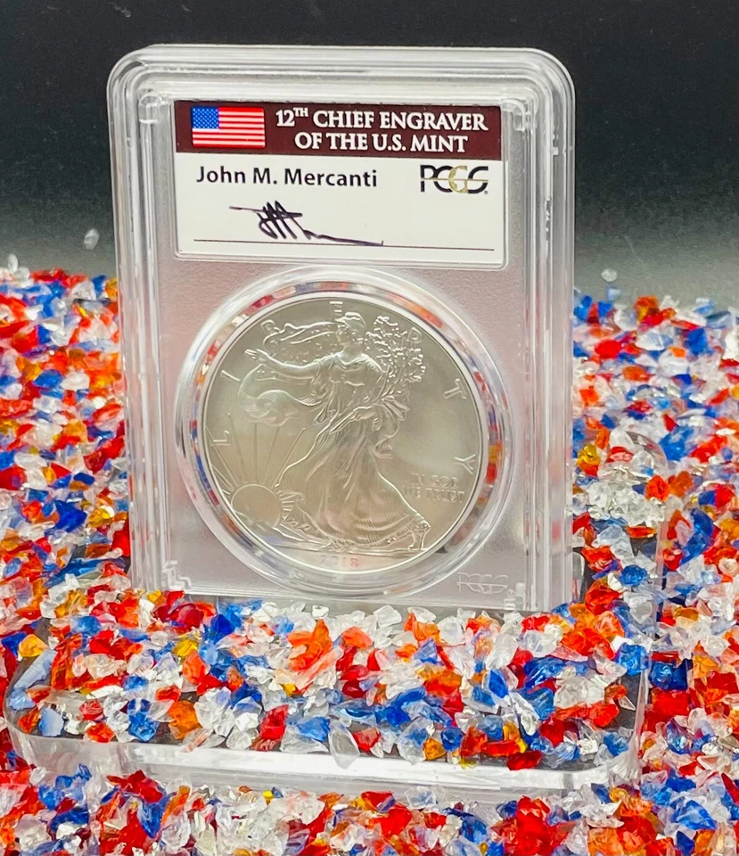 Burnished 2018 (W) $1 Silver Eagle FDOI PCGS SP70 Mercanti Signed  Mint 1 of 150 - Image 3 of 4