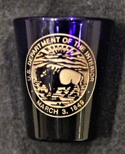 U.S. Department of the Interior Cobalt Blue Shot Glass Souvenir Jigger Rare USA