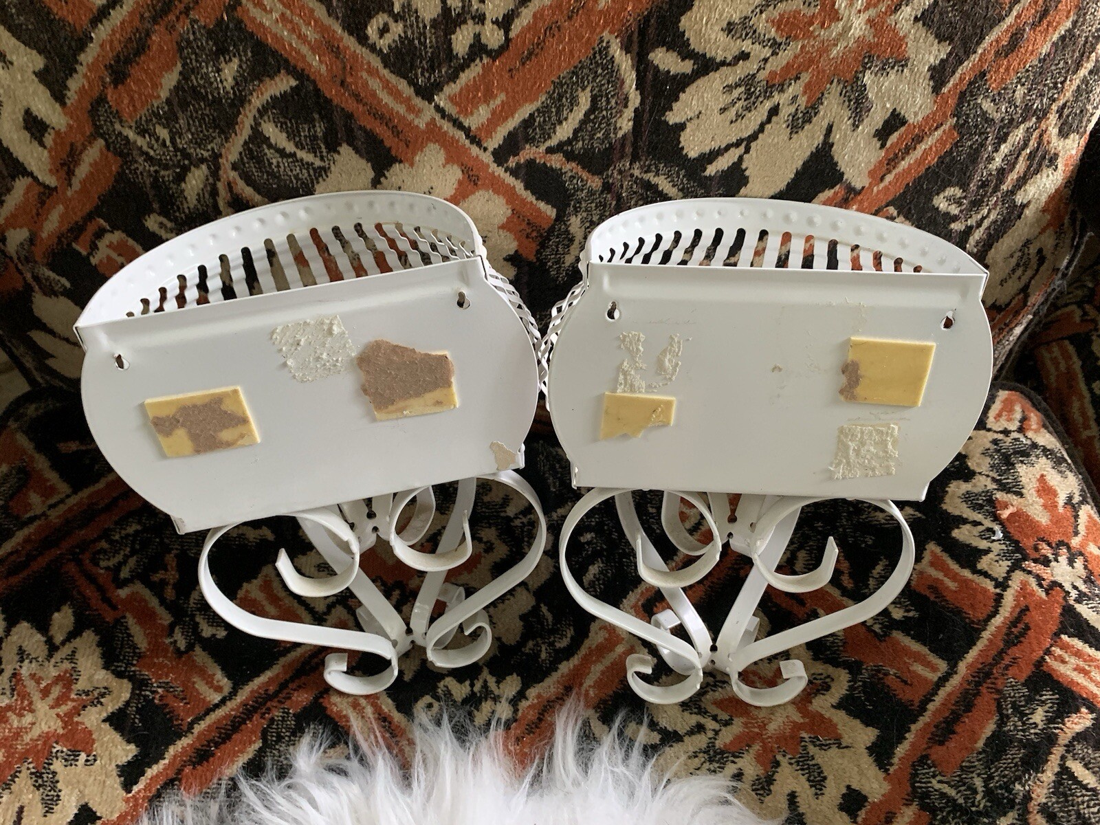 Vintage Homco Cottage Core White Metal Wall Pocket Planter Sconces, 2 PCs, 6x9”H