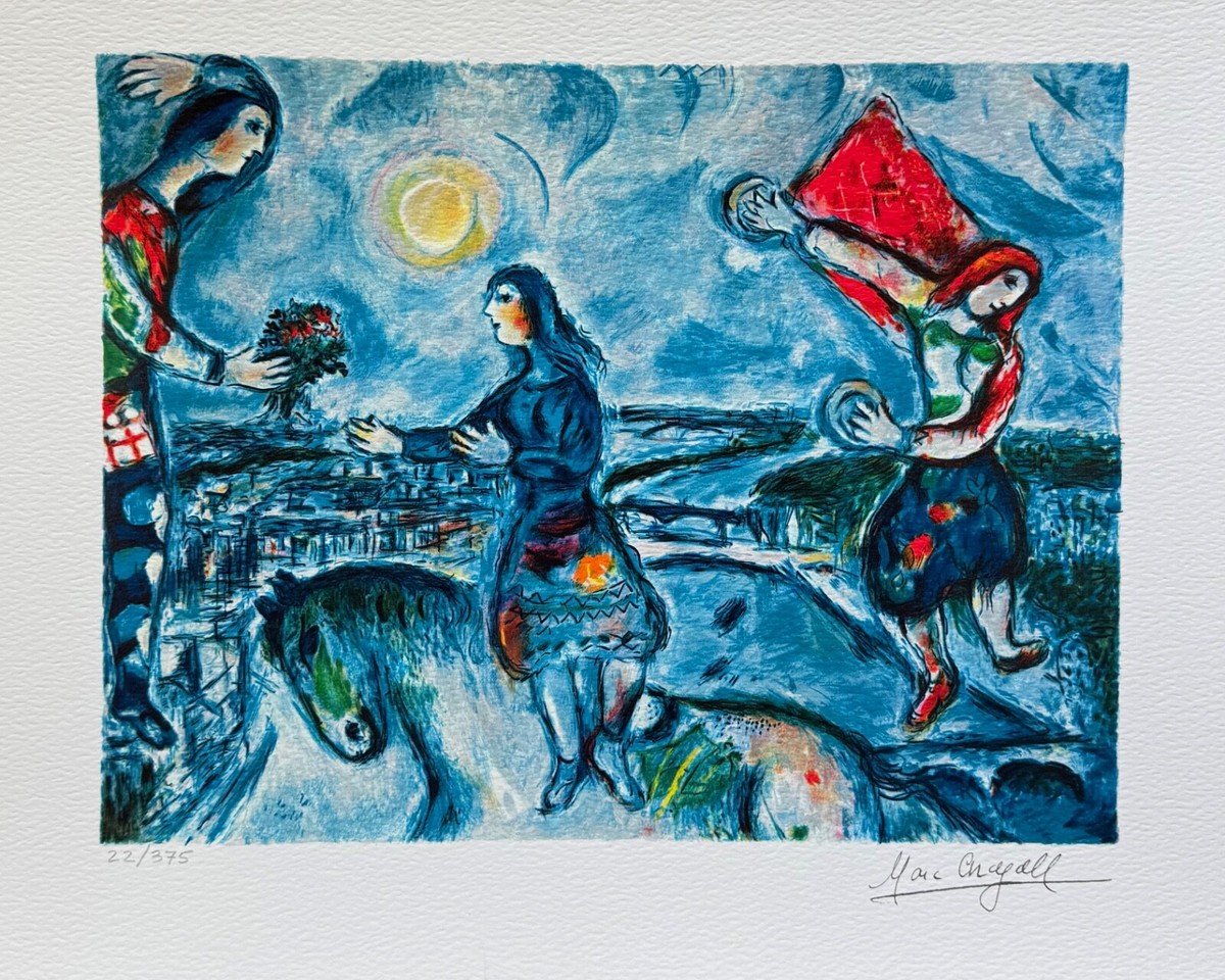 【リトグラフ】Marc Chagall Red Bouquet With Lovers | Marc Chagall | RoGallery