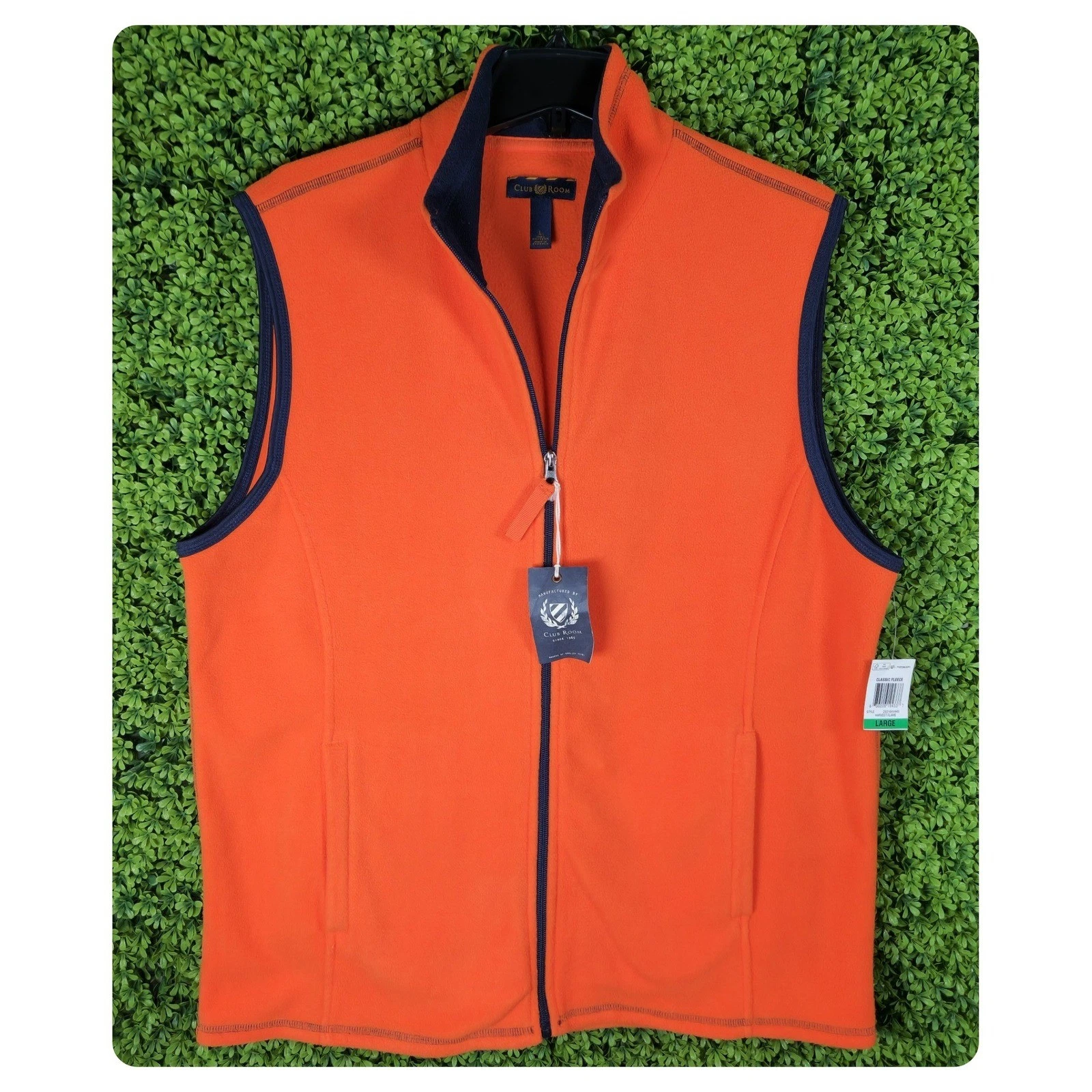 Club Room Mens Classic Fleece Vest Harvest Flame Orange Full Zip Large NEW