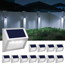 Outdoor Fence Lights,12 Pack Solar Powered Deck Lights Waterproof Stairs Ligh...