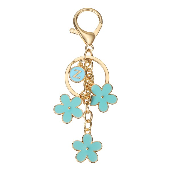 SchlüSselanhäNger FüR Initial Mit BlumenanhäNger Buchstabe Z, Süß, Blau-image