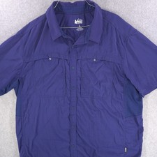 REI Co-op Short Sleeve Hiking Blue Nylon Stretch Mesh Vented Shirt Mens Large