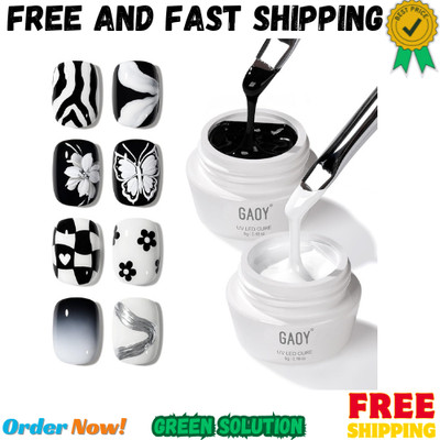 GAOY Black and White Painting Gel for Nail Art, No Wipe Creamy Gel Polish for