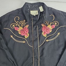 Roper Men?s XL Black Western Shirt Floral Embroidered Snap Front Cowboy Roses