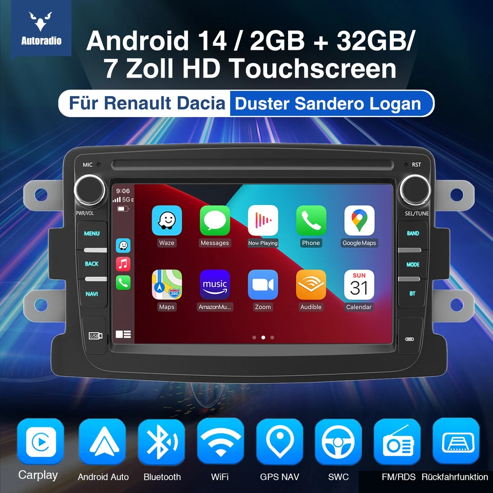 DAB+ Android 14 Autoradio Carplay NAVI RDS Für Dacia Duster Dokker Sandero Lodgy - Bild 3 von 4