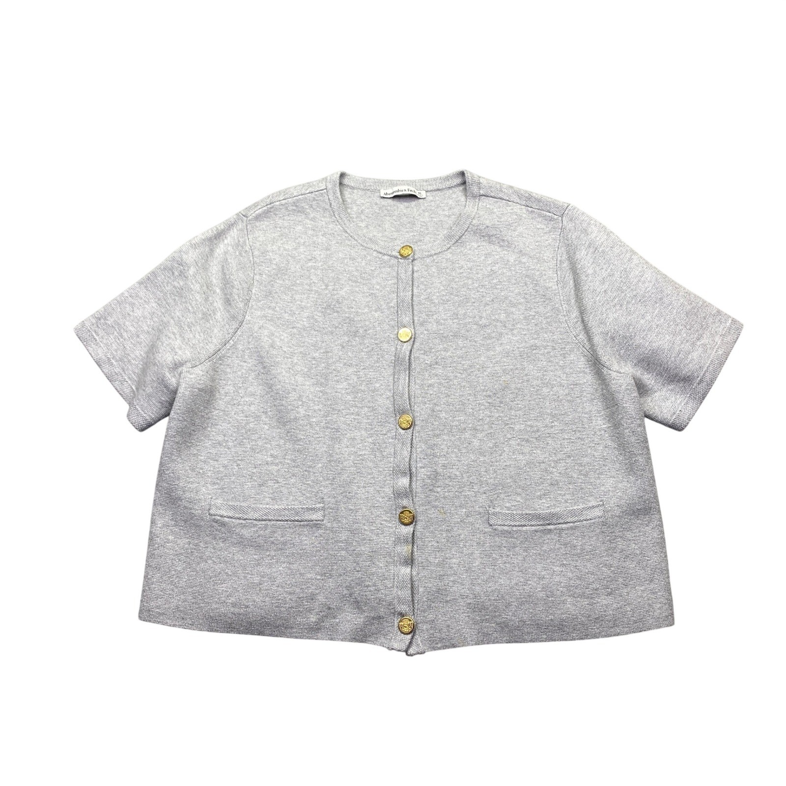 Abercrombie & Fitch Gray Short Sleeve Cardigan Gold Crest Button Sweater XL