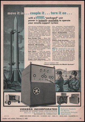 1959 Vickers Marine & Ordnance Oil Hydraulics For Missile Systems Art Print Ad