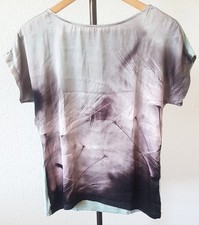 Elegantes, gl&auml;nzendes T-Shirt in Herbstfarben, Gr. S, locker, Pusteblume