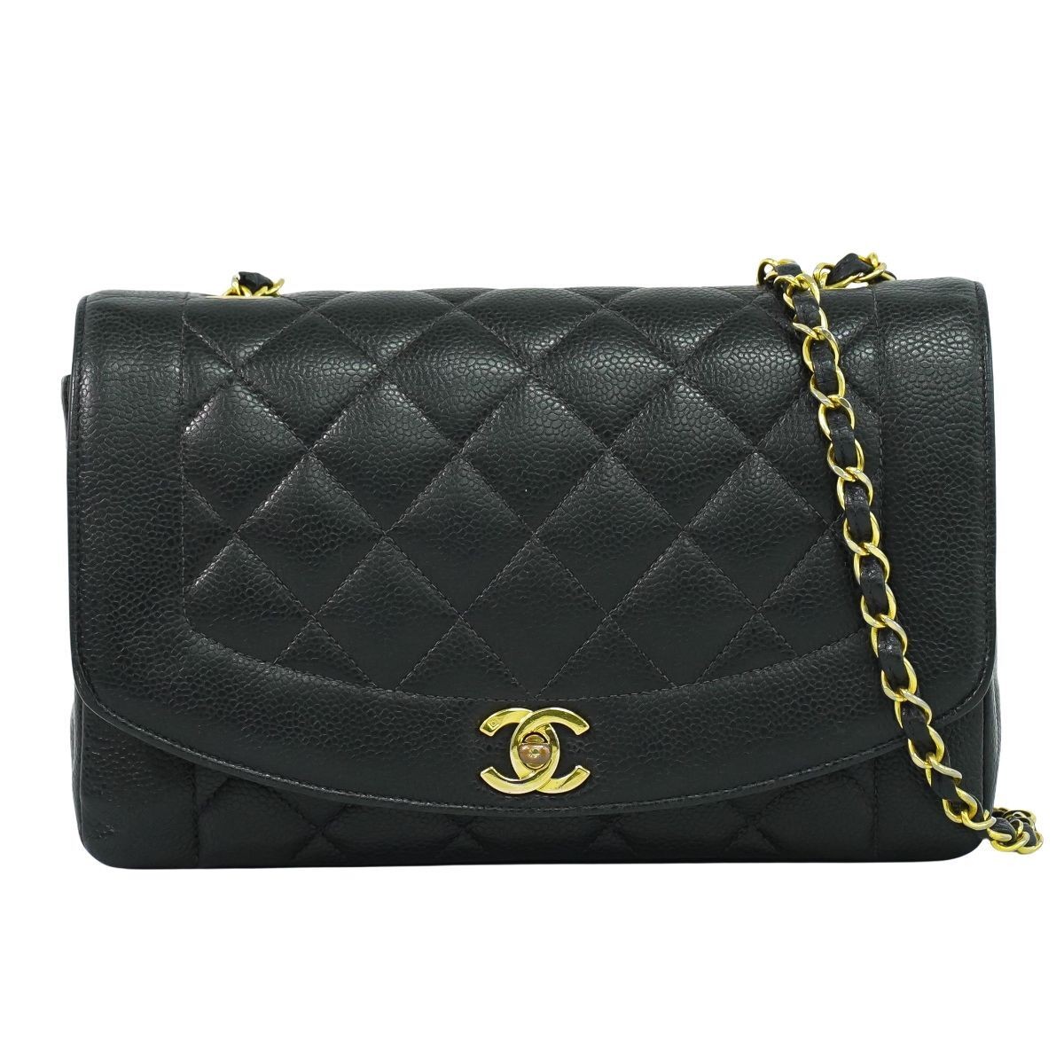 Chanel Diana Coco Mark Matelasse Chain Shoulder Bag Pochette Leather 419655