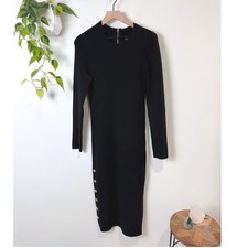 Alice + Olivia Jenner Ribbed Wool Blend Midi Sweater Dress Black Gold L Bodycon