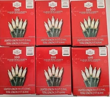 6 Lot PACK Holiday 10ct Clear Incandescent Mini Christmas Lights Green Wire 21'