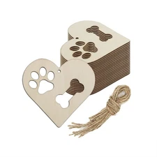 20pcs Heart Wood DIY Crafts Cutouts Wooden Paw Dog Bone Heart Shaped Hanging ...